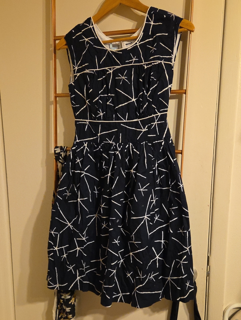 Anthropologie Black Sleeveless A-Line Dress with White Starburst Print